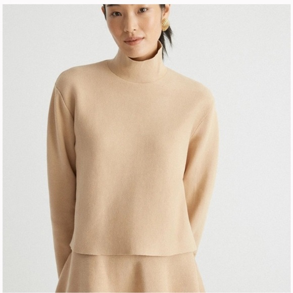 TUCKERNUCK Knit Kimberly Sweater Camel High Neckline Drop Shoulder Size Large - Picture 2 of 3